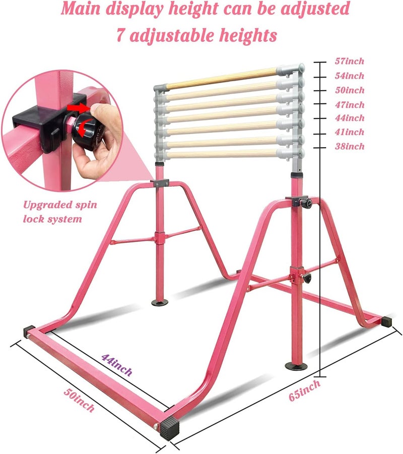 GLANT Gymnastics Bar for Kids with Rings Set, 7 Heights Adjustable Easy Folding Gymnastic Training Bar Kids Monkey Horizontal Bars - Max Load 300LBS - Image 3